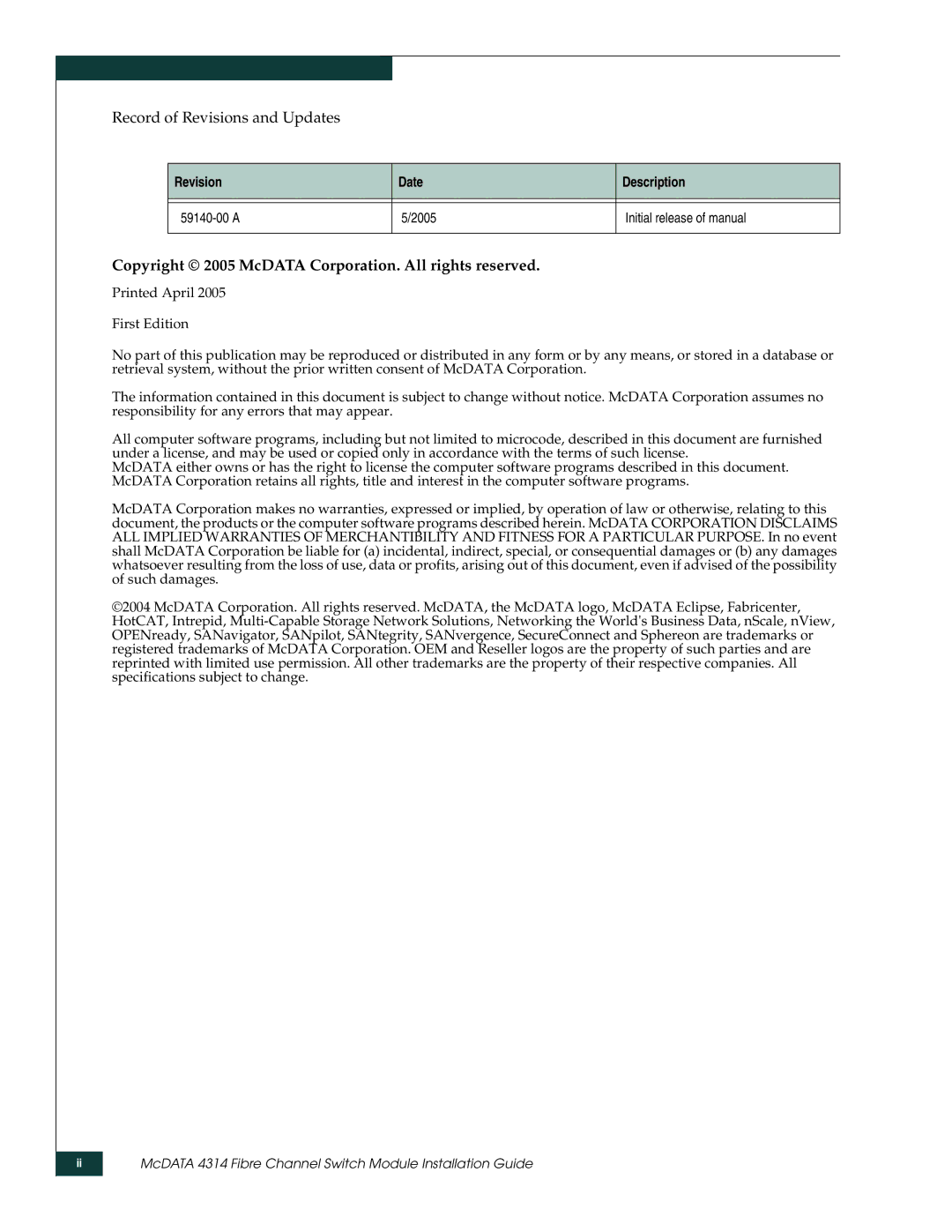McDATA 4314 manual Copyright 2005 McDATA Corporation. All rights reserved 