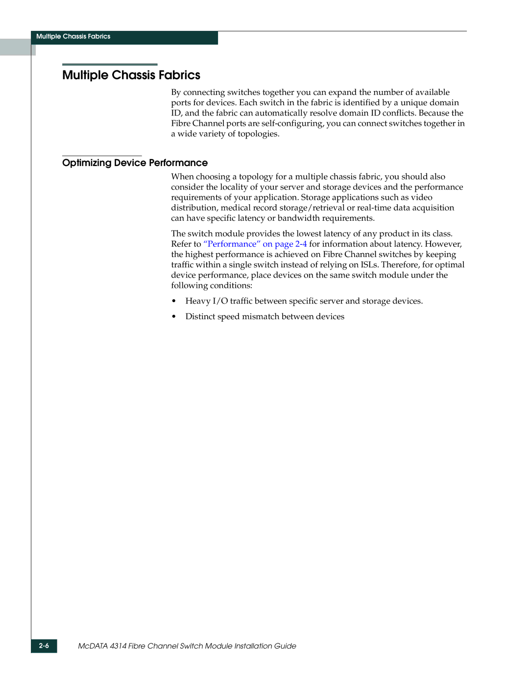 McDATA 4314 manual Multiple Chassis Fabrics, Optimizing Device Performance 