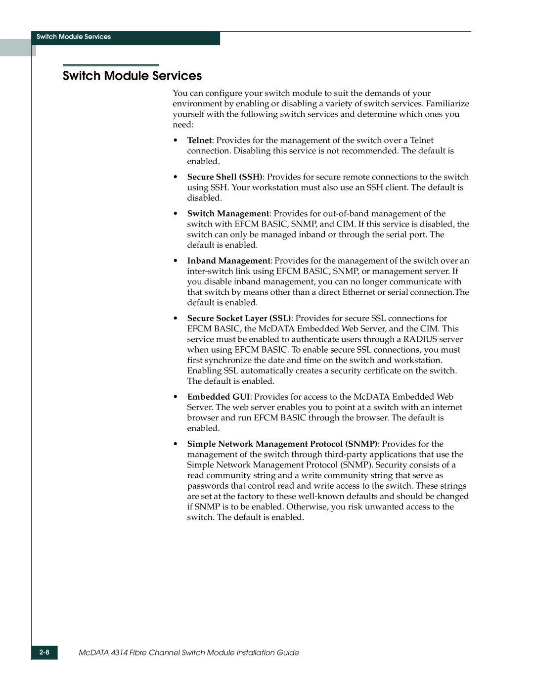 McDATA 4314 manual Switch Module Services 