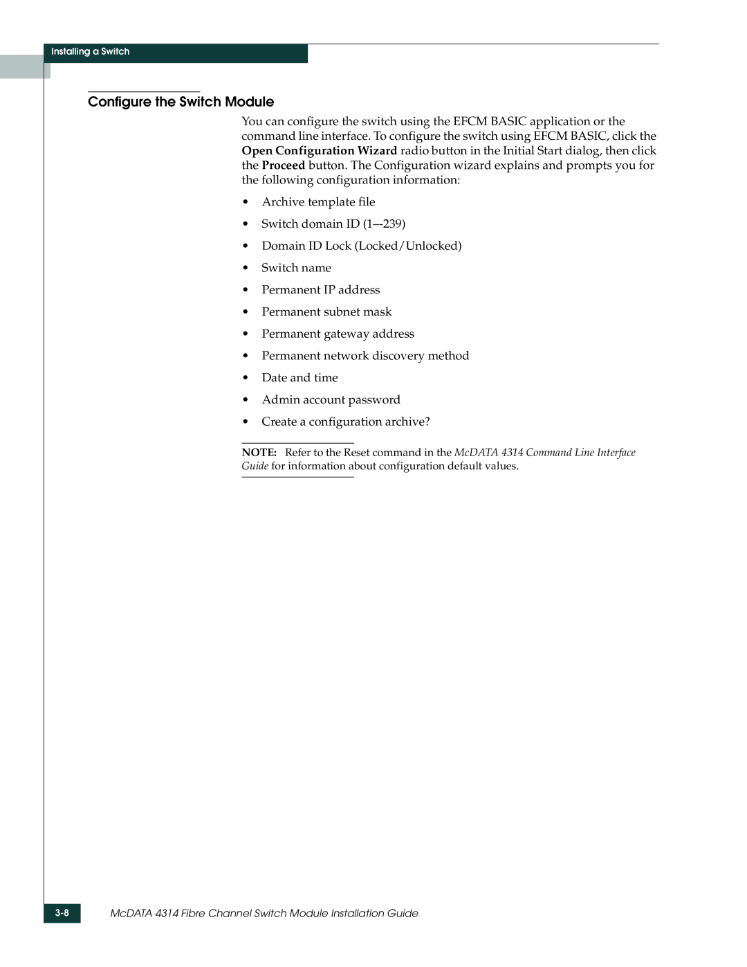 McDATA 4314 manual Configure the Switch Module 