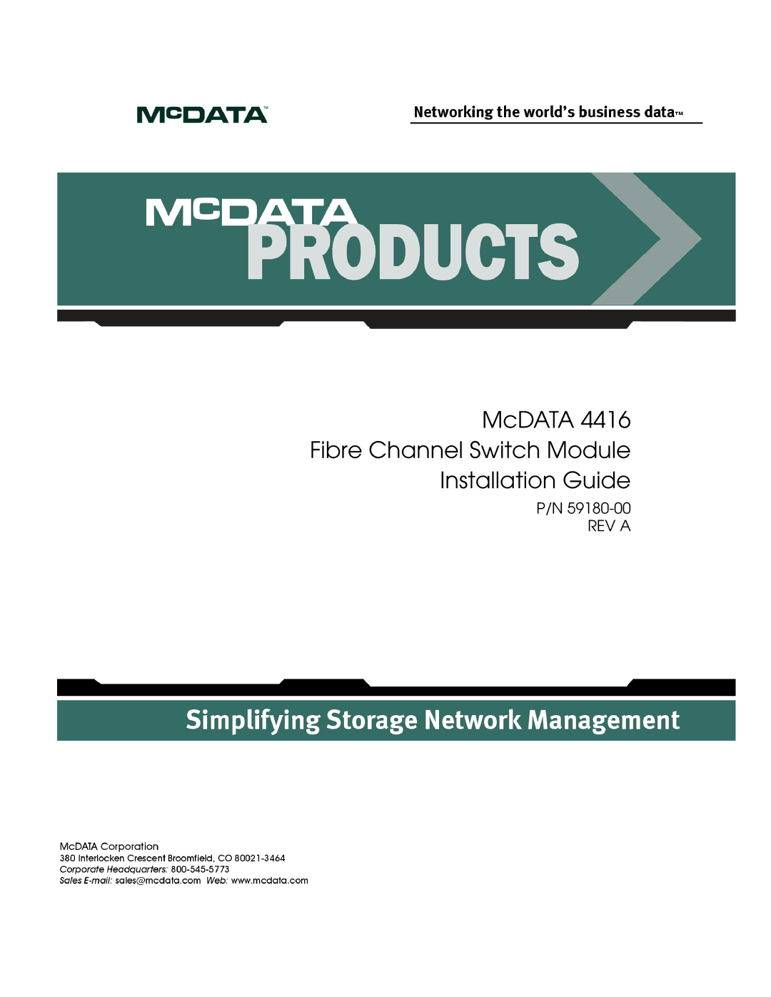 McDATA 4416 manual McDATA Fibre Channel Switch Module Installation Guide 