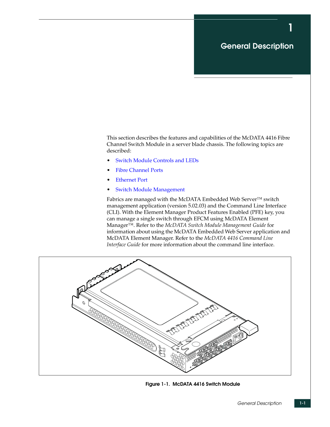 McDATA manual General Description, McDATA 4416 Switch Module 