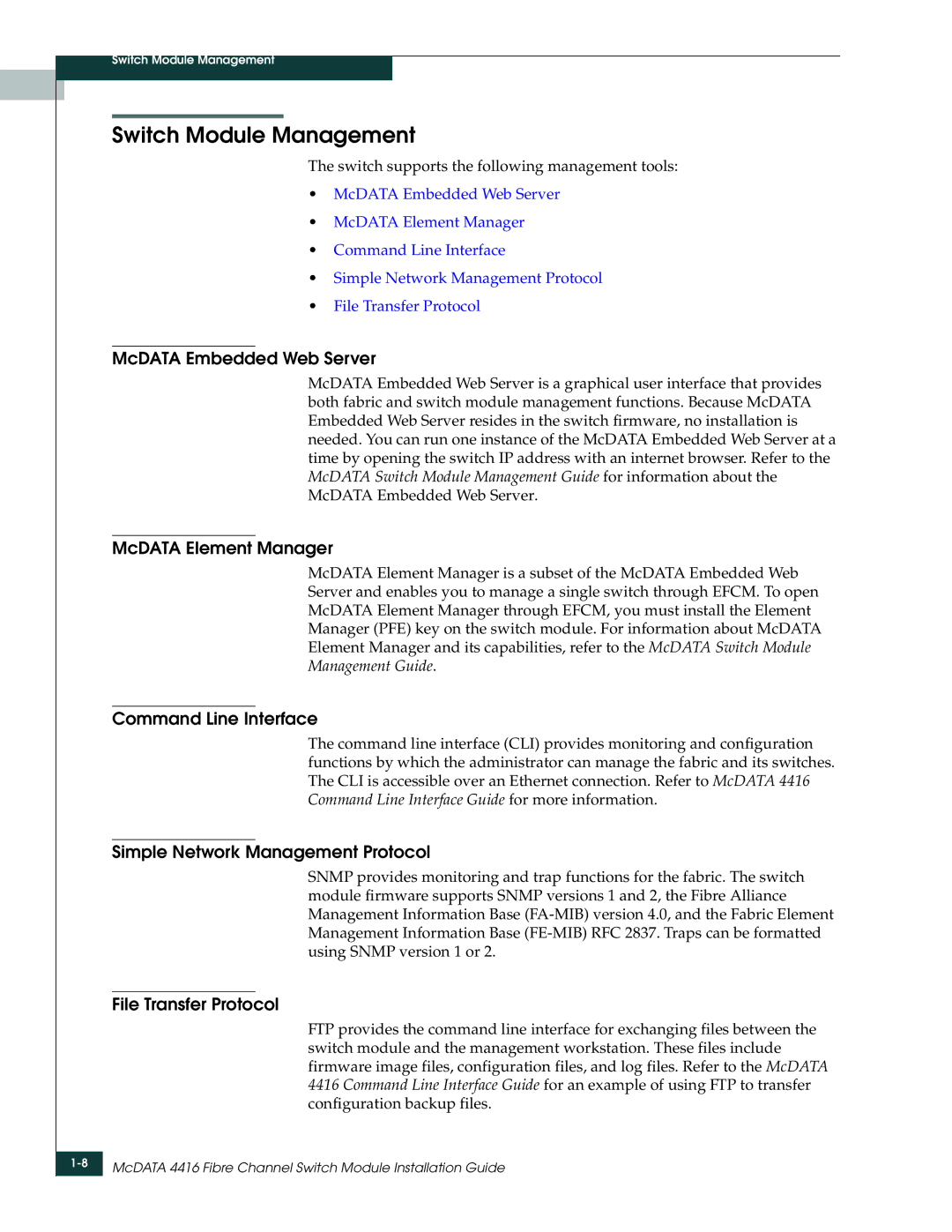 McDATA 4416 manual Switch Module Management 