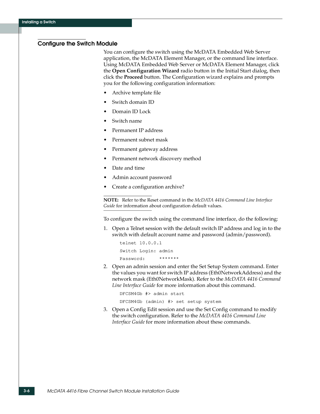 McDATA 4416 manual Configure the Switch Module 