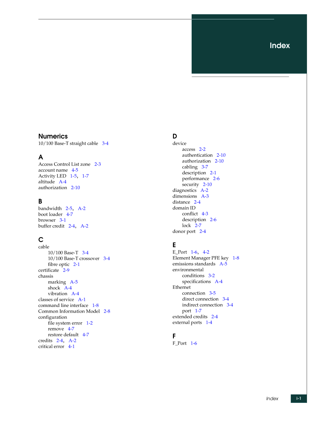 McDATA 4416 manual Index, Numerics 