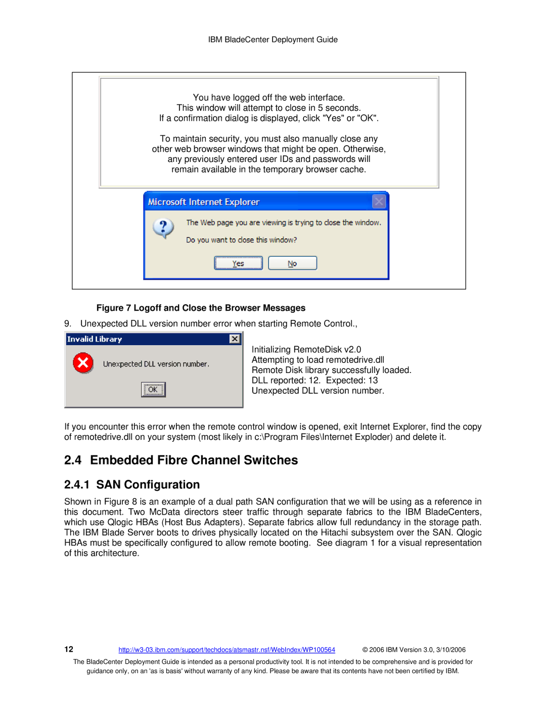 McDATA 8832 warranty Embedded Fibre Channel Switches, SAN Configuration 