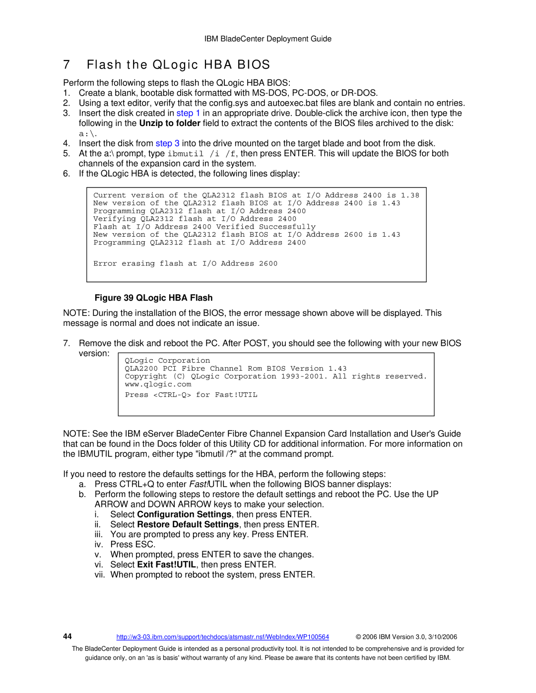 McDATA 8832 warranty Flash the QLogic HBA Bios, QLogic HBA Flash 