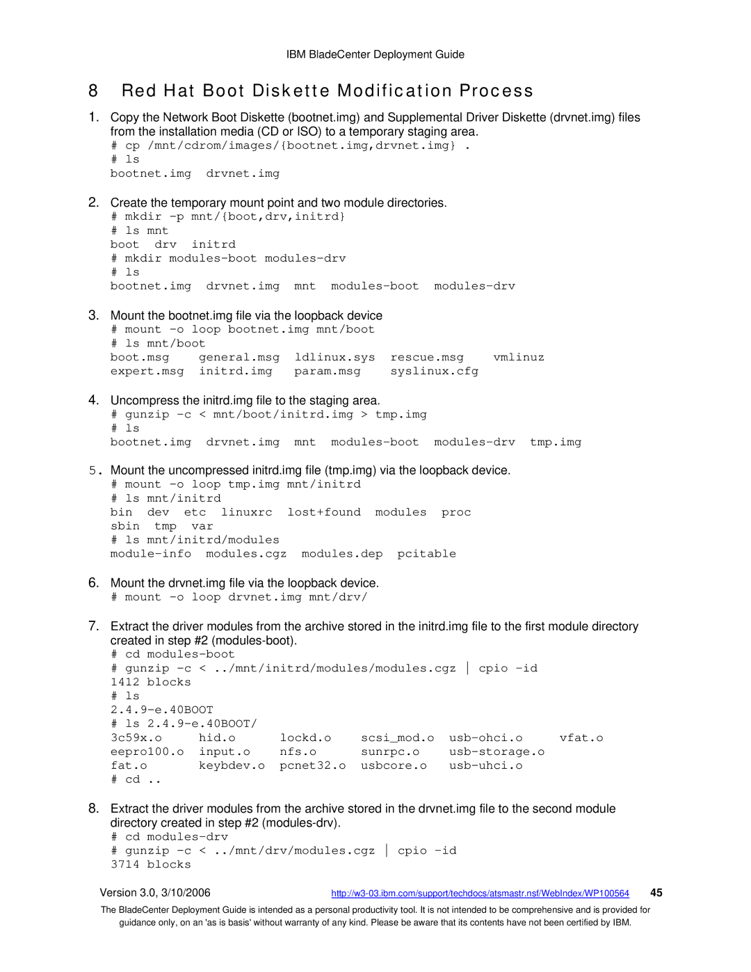 McDATA 8832 warranty Red Hat Boot Diskette Modification Process, # mount -o loop drvnet.img mnt/drv 