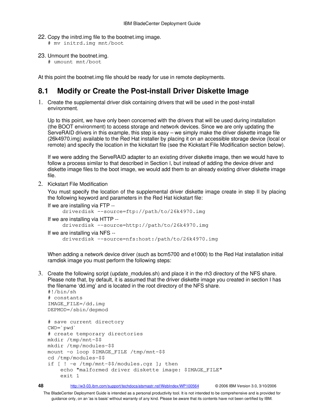 McDATA 8832 Modify or Create the Post-install Driver Diskette Image, Driverdisk --source=nfshost/path/to/26k4970.img 