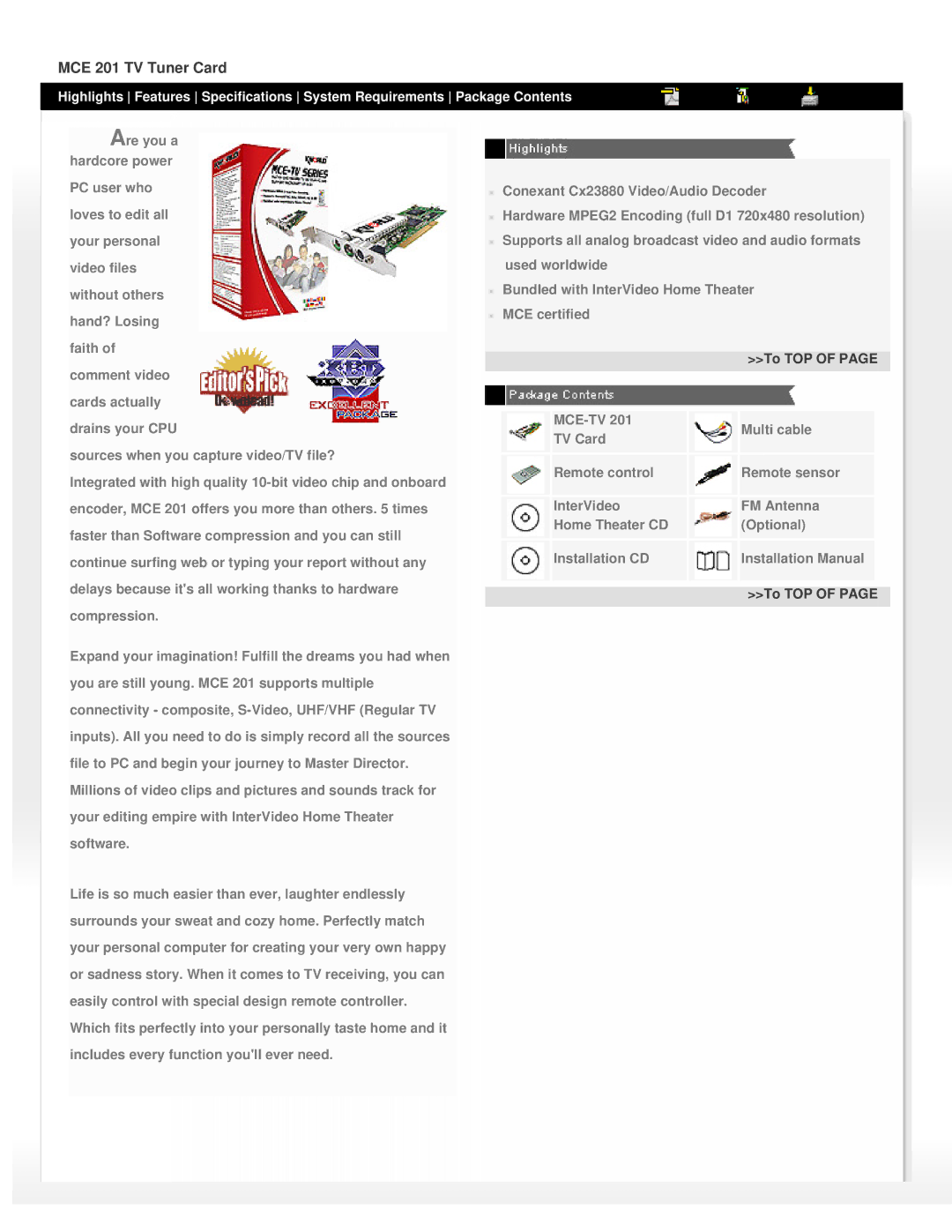 MCE Technologies manual MCE 201 TV Tuner Card 