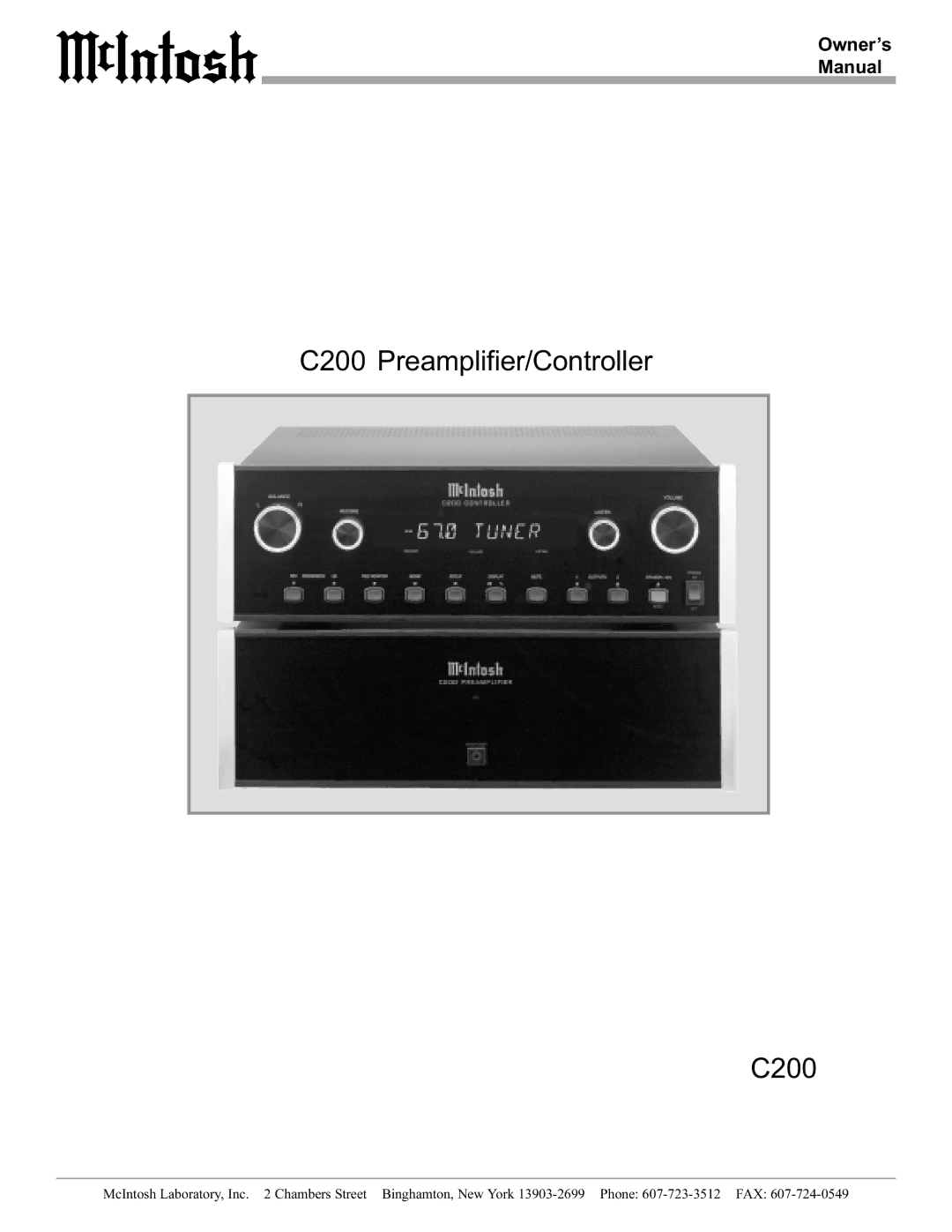 McIntosh manual C200 Preamplifier/Controller, Owner’s Manual 