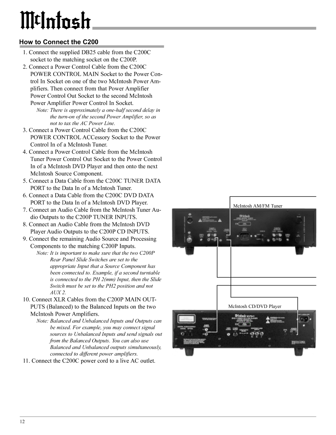 McIntosh manual How to Connect the C200 