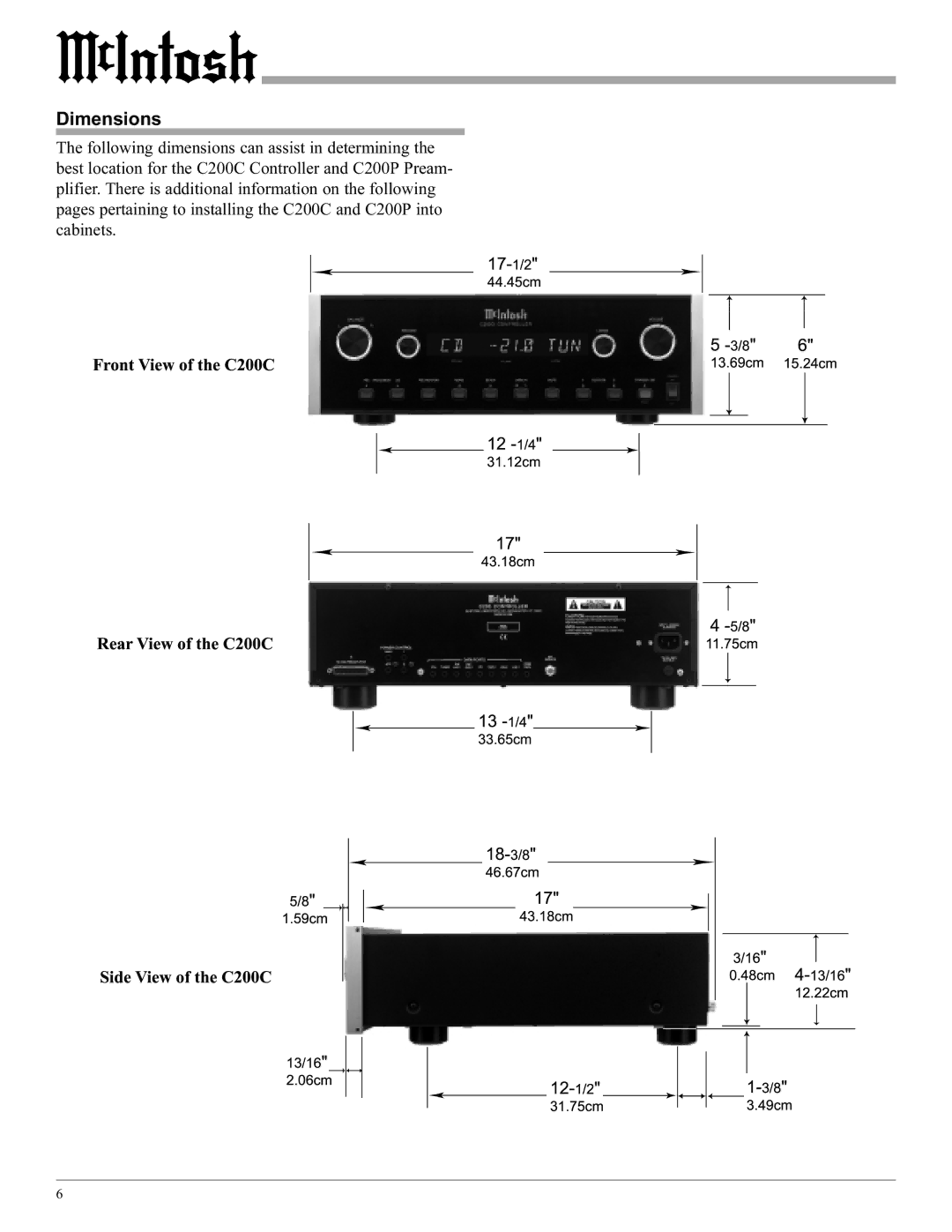 McIntosh C200 manual 18-3/8, Dimensions 