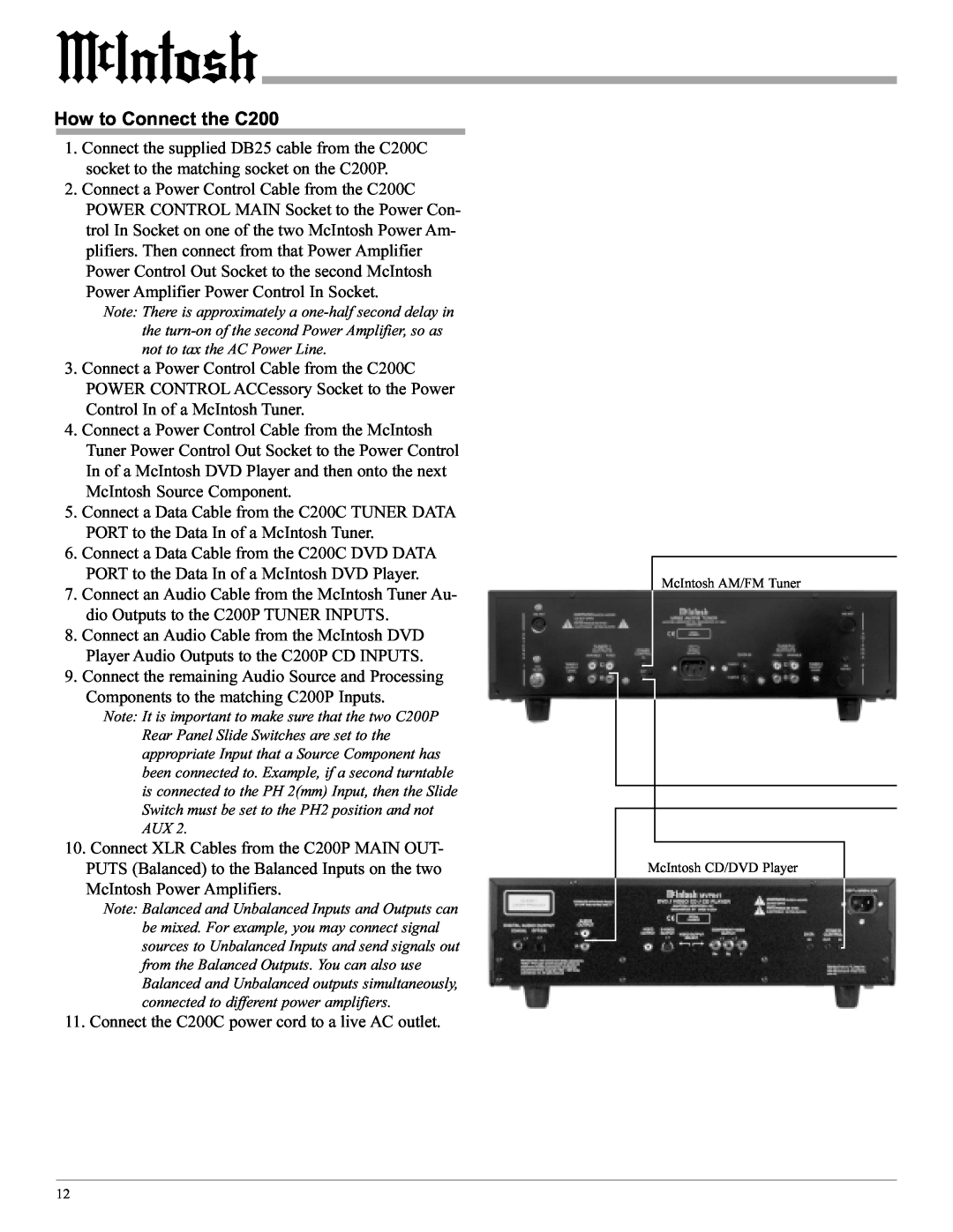 McIntosh manual How to Connect the C200 