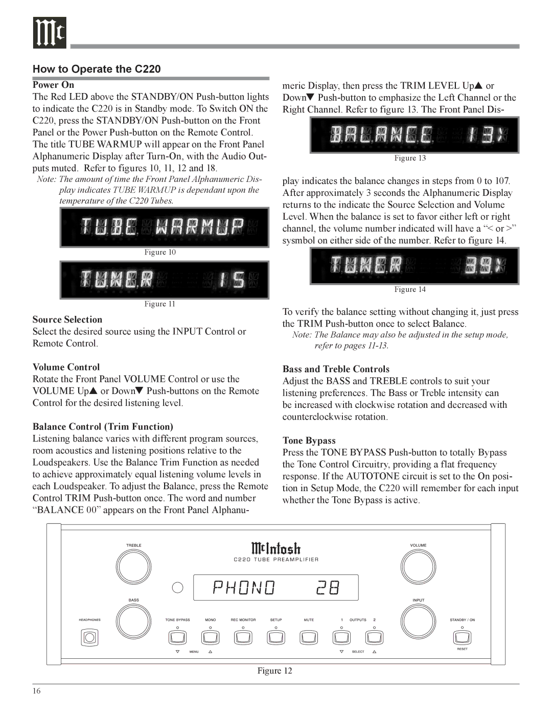 McIntosh owner manual How to Operate the C220 