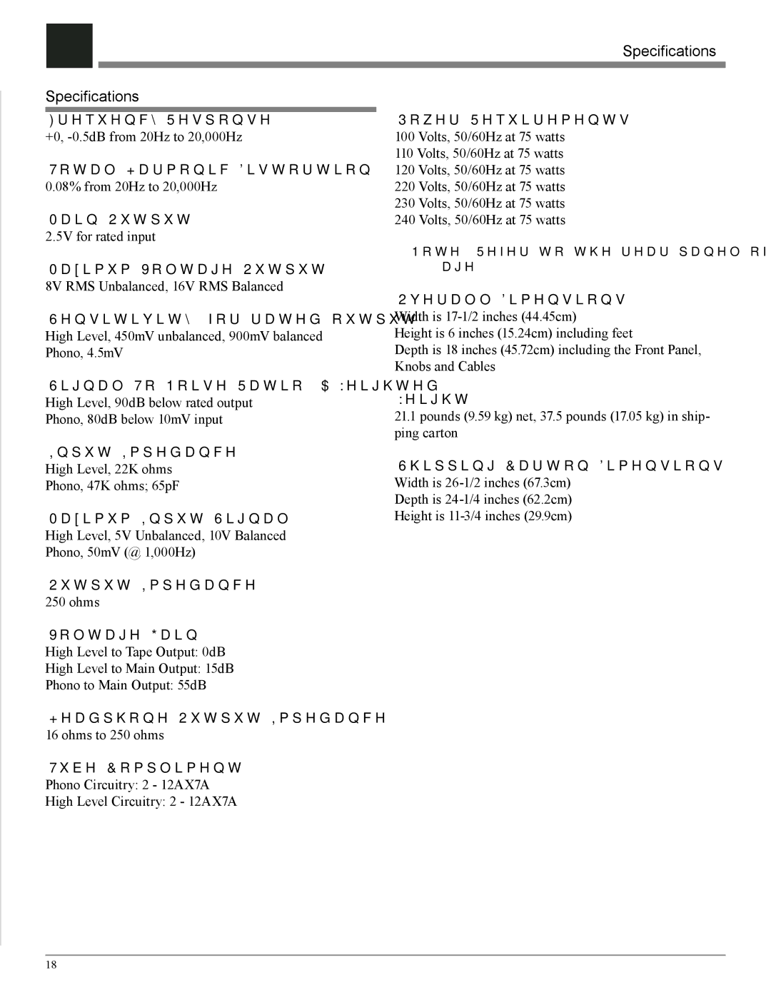 McIntosh C220 owner manual Specifications 