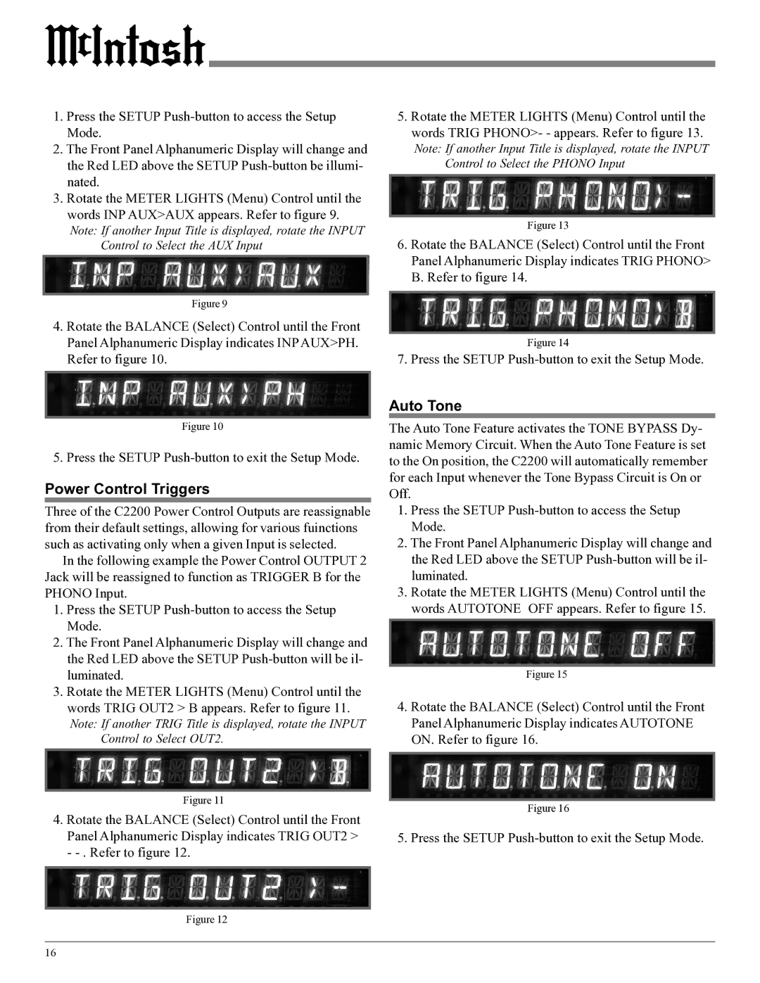 McIntosh C2200 owner manual Power Control Triggers, Auto Tone 