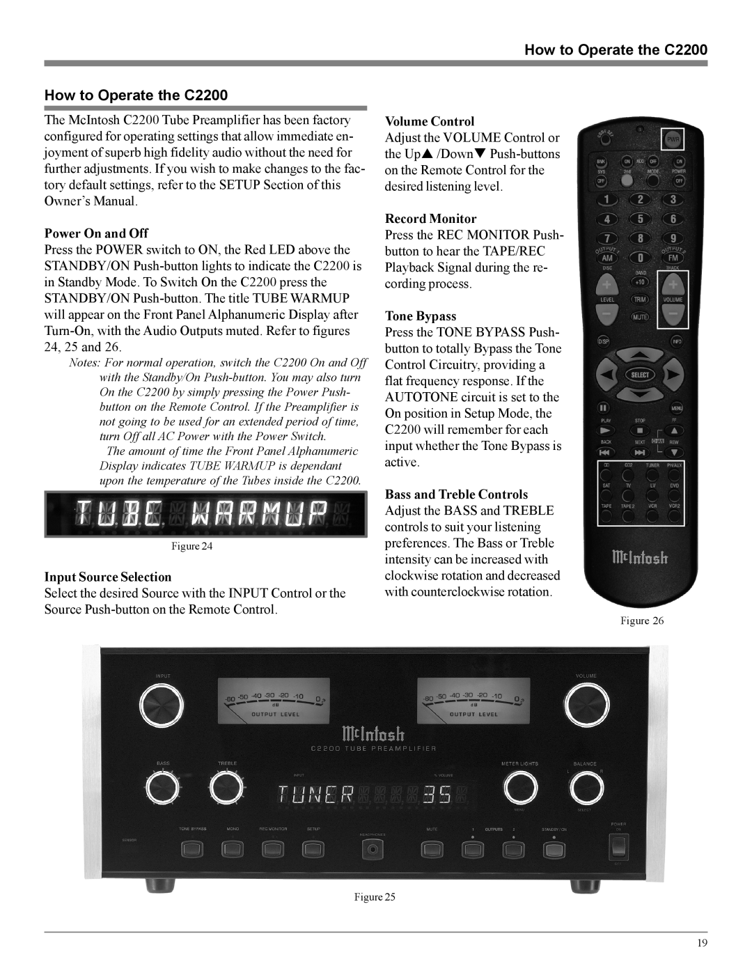 McIntosh owner manual How to Operate the C2200, Power On and Off, Input Source Selection, Volume Control, Record Monitor 