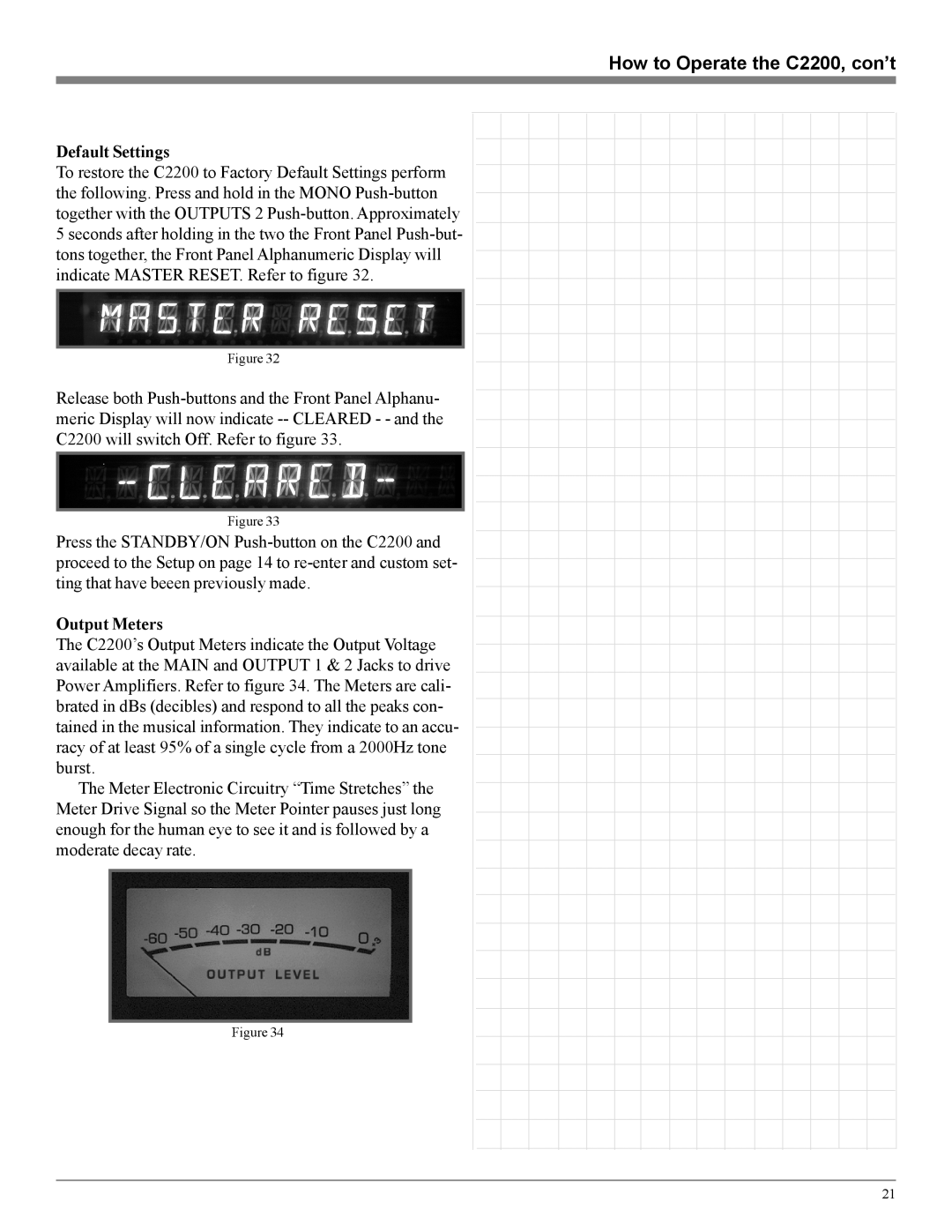 McIntosh owner manual How to Operate the C2200, con’t, Default Settings, Output Meters 
