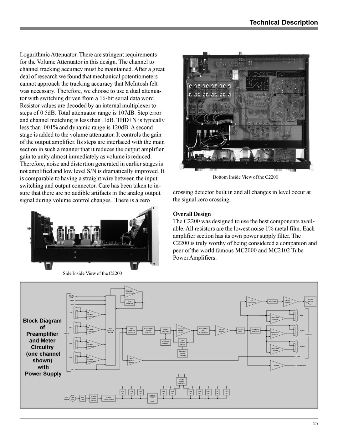 McIntosh C2200 Technical Description, Overall Design, Block Diagram of, Preamplifier and Meter Circuitry one channel 