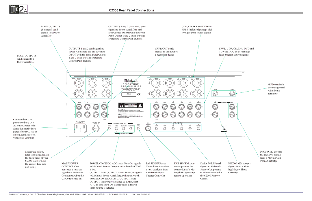 McIntosh manual C2300 Rear Panel Connections 