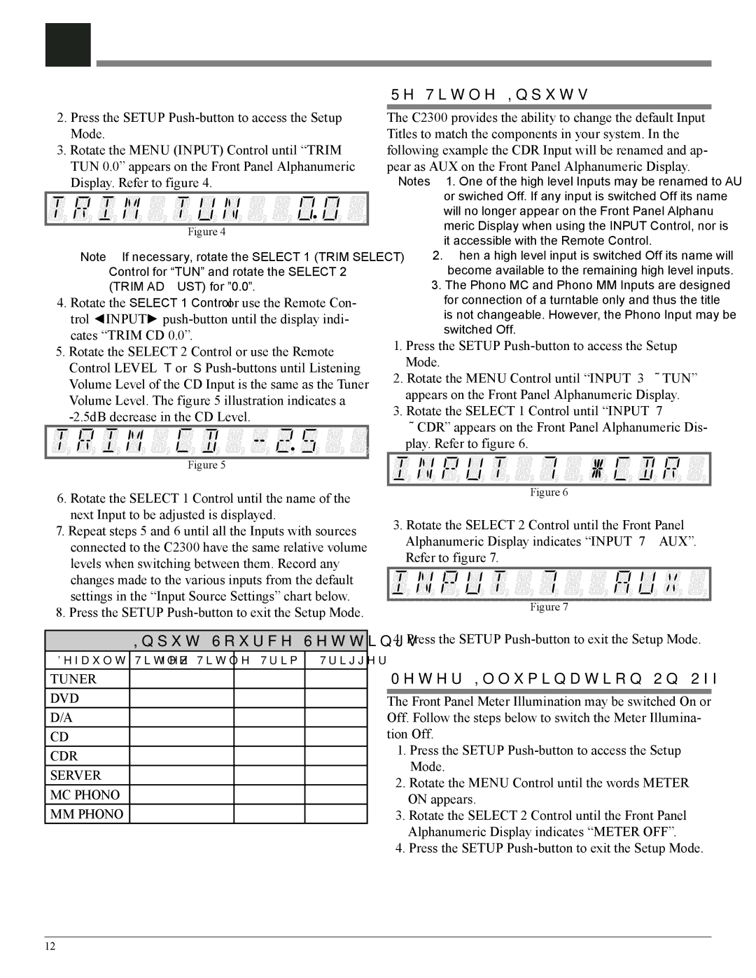 McIntosh C2300 owner manual Input Source Settings, Re-Title Inputs, Meter Illumination On/Off 