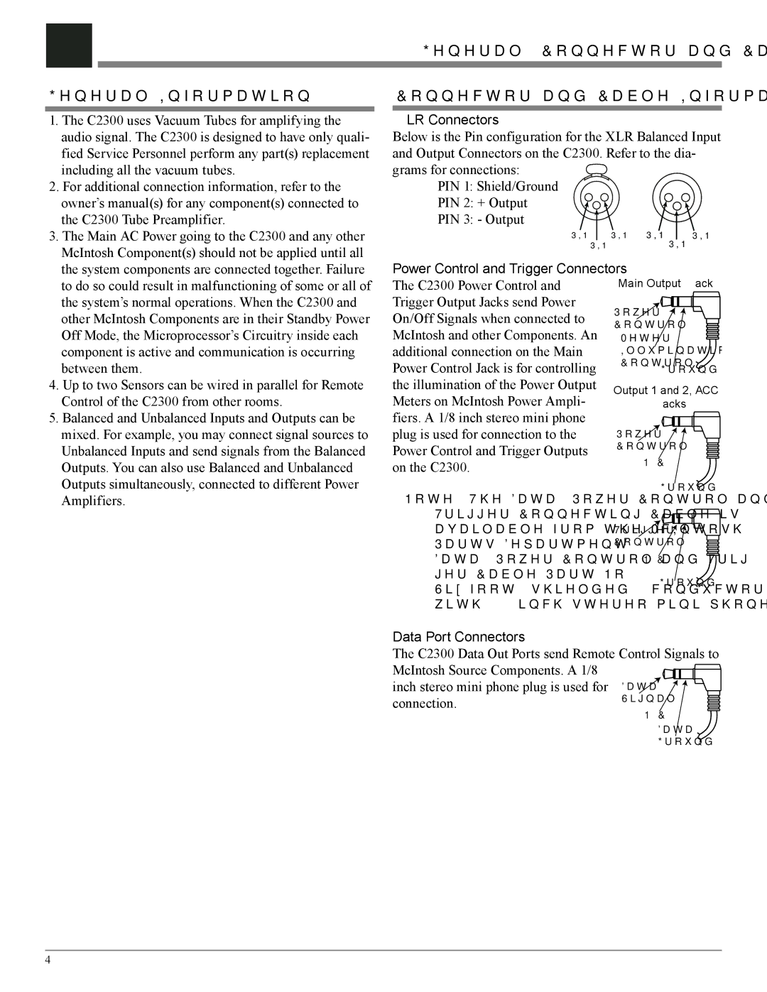 McIntosh C2300 owner manual XLR Connectors, Power Control and Trigger Connectors, Data Port Connectors 
