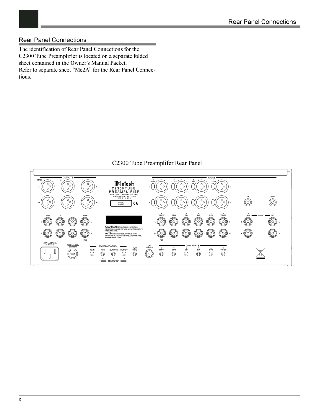 McIntosh C2300 owner manual Rear Panel Connections 