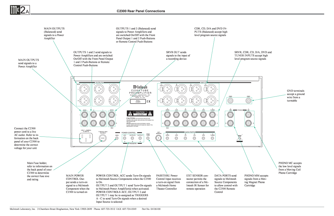McIntosh manual C2300 Rear Panel Connections 