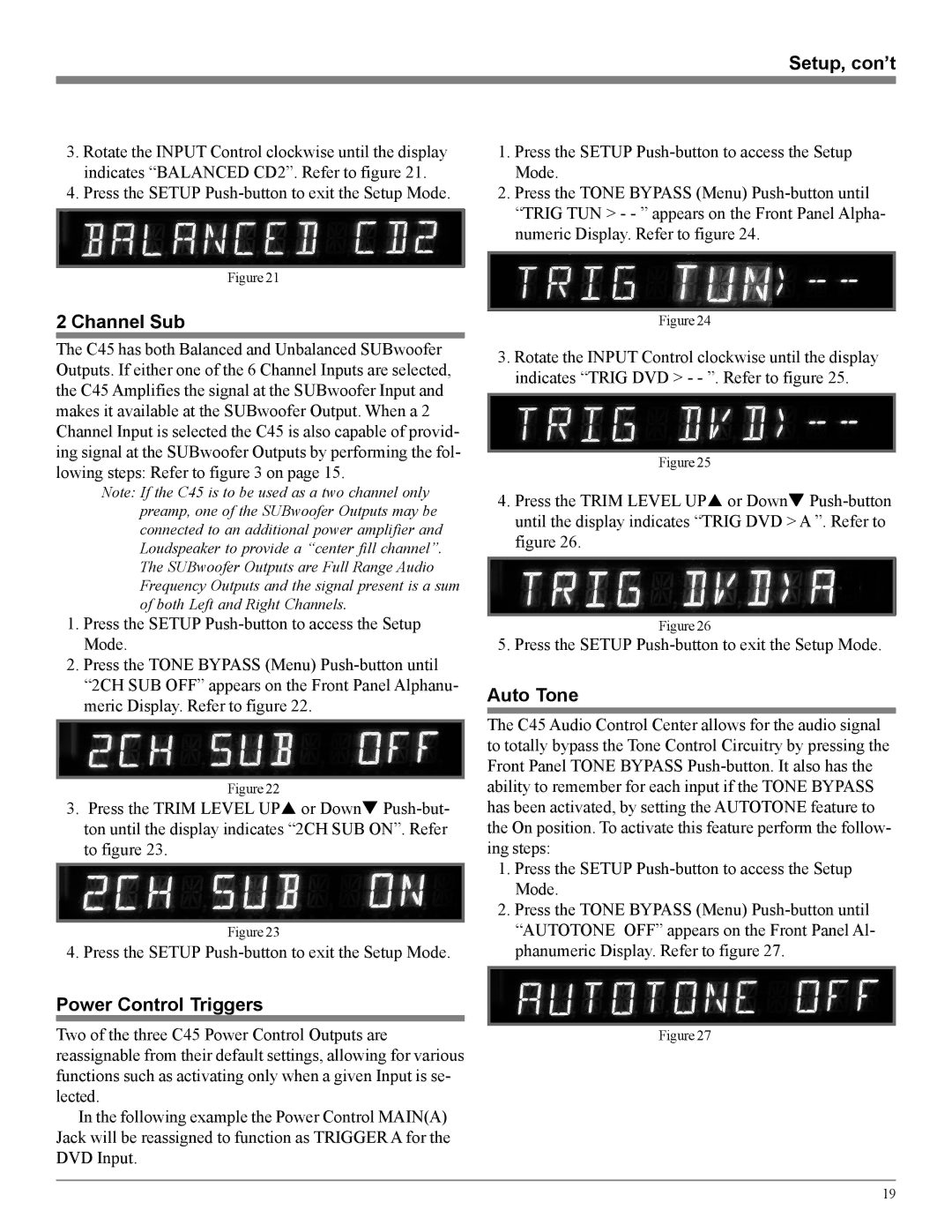 McIntosh C45 owner manual Channel Sub, Power Control Triggers, Auto Tone 