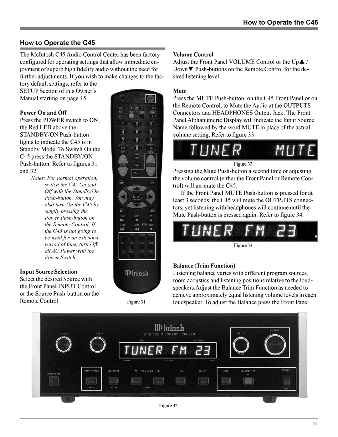 McIntosh owner manual How to Operate the C45 