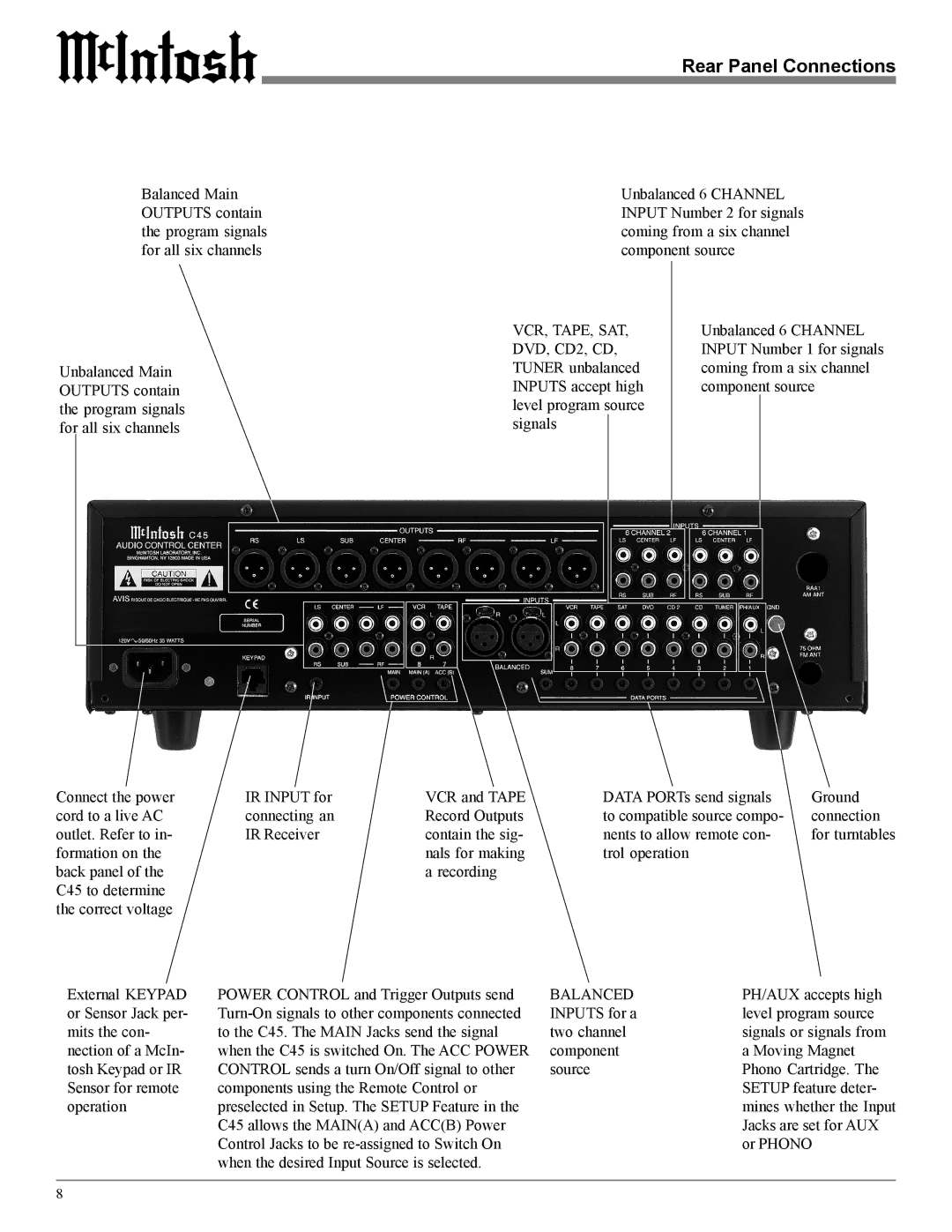 McIntosh C45 owner manual Rear Panel Connections, DVD, CD2, CD 