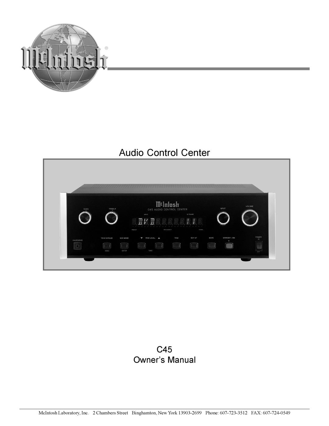 McIntosh owner manual Audio Control Center, C45 Owner’s Manual 