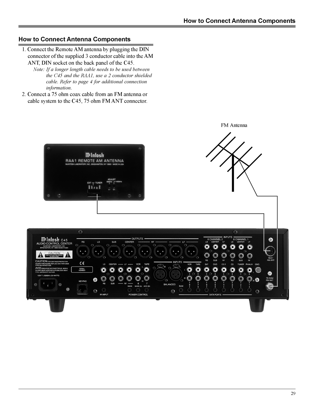 McIntosh C45 owner manual How to Connect Antenna Components, FM Antenna 
