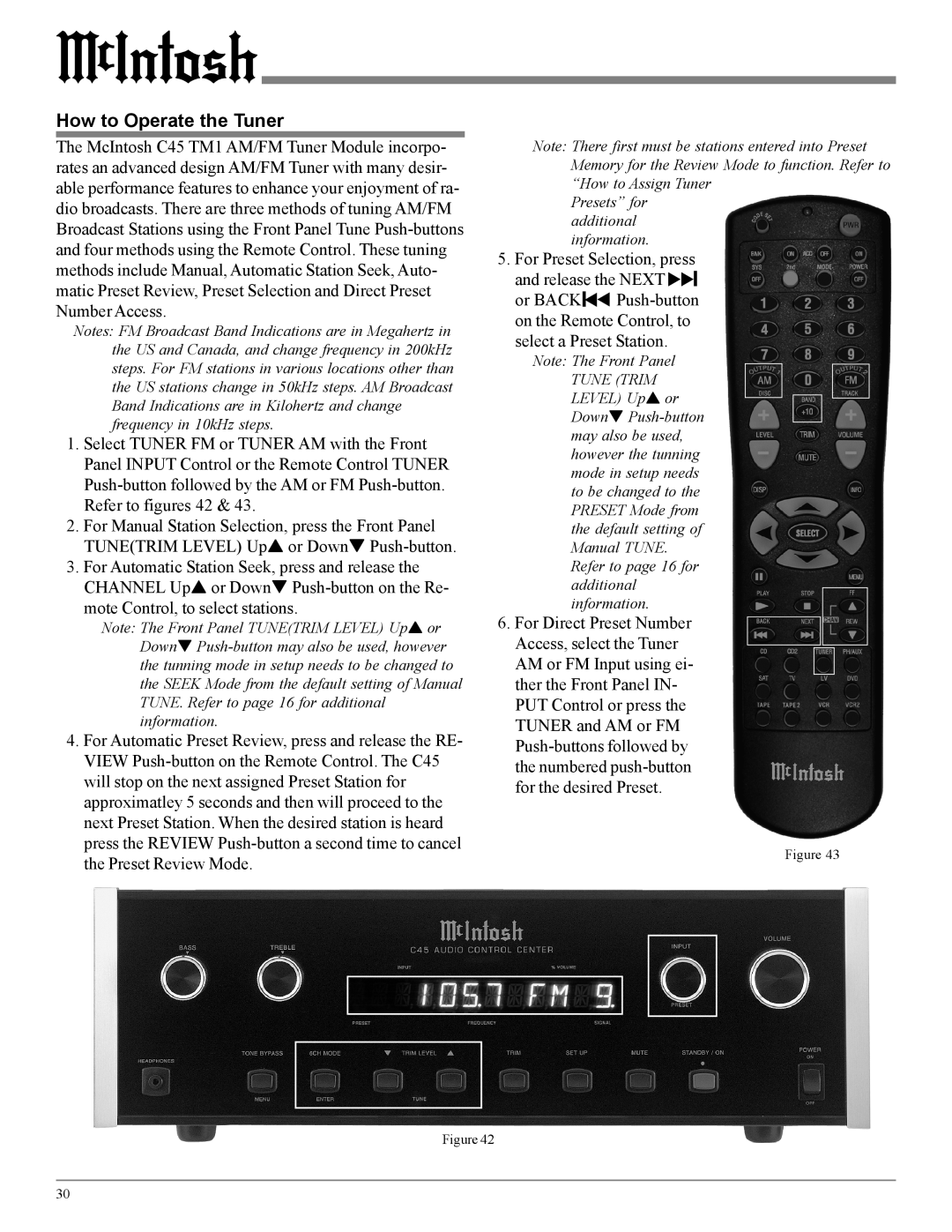 McIntosh C45 owner manual How to Operate the Tuner 
