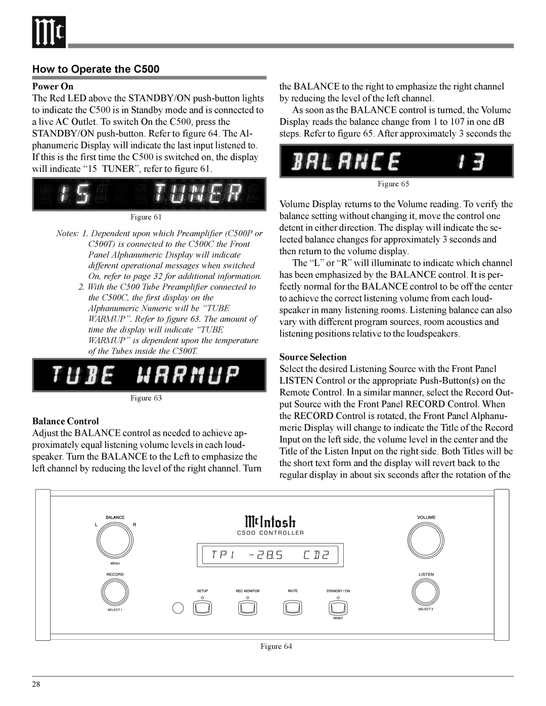 McIntosh owner manual How to Operate the C500, Power On, Source Selection 