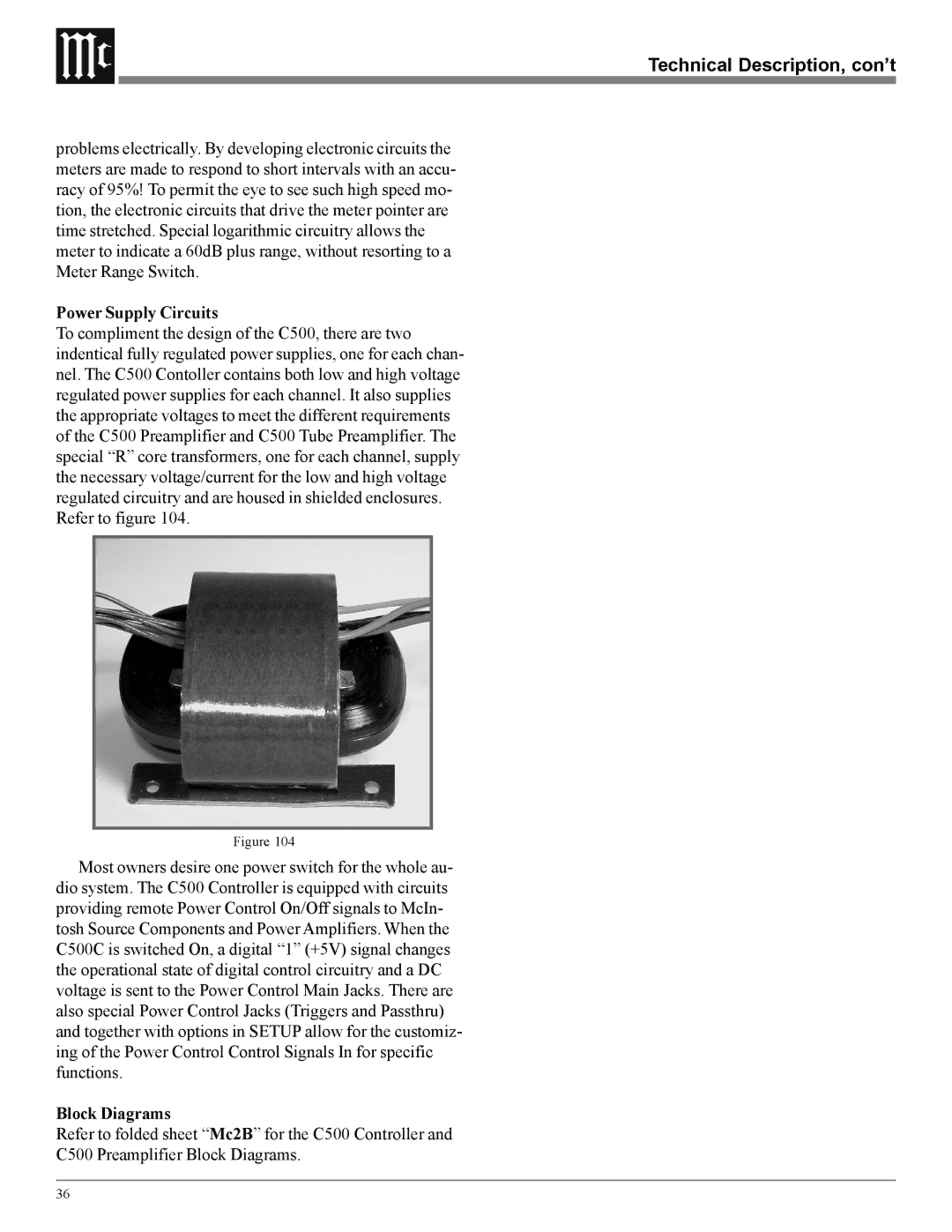 McIntosh C500 owner manual Power Supply Circuits, Block Diagrams 