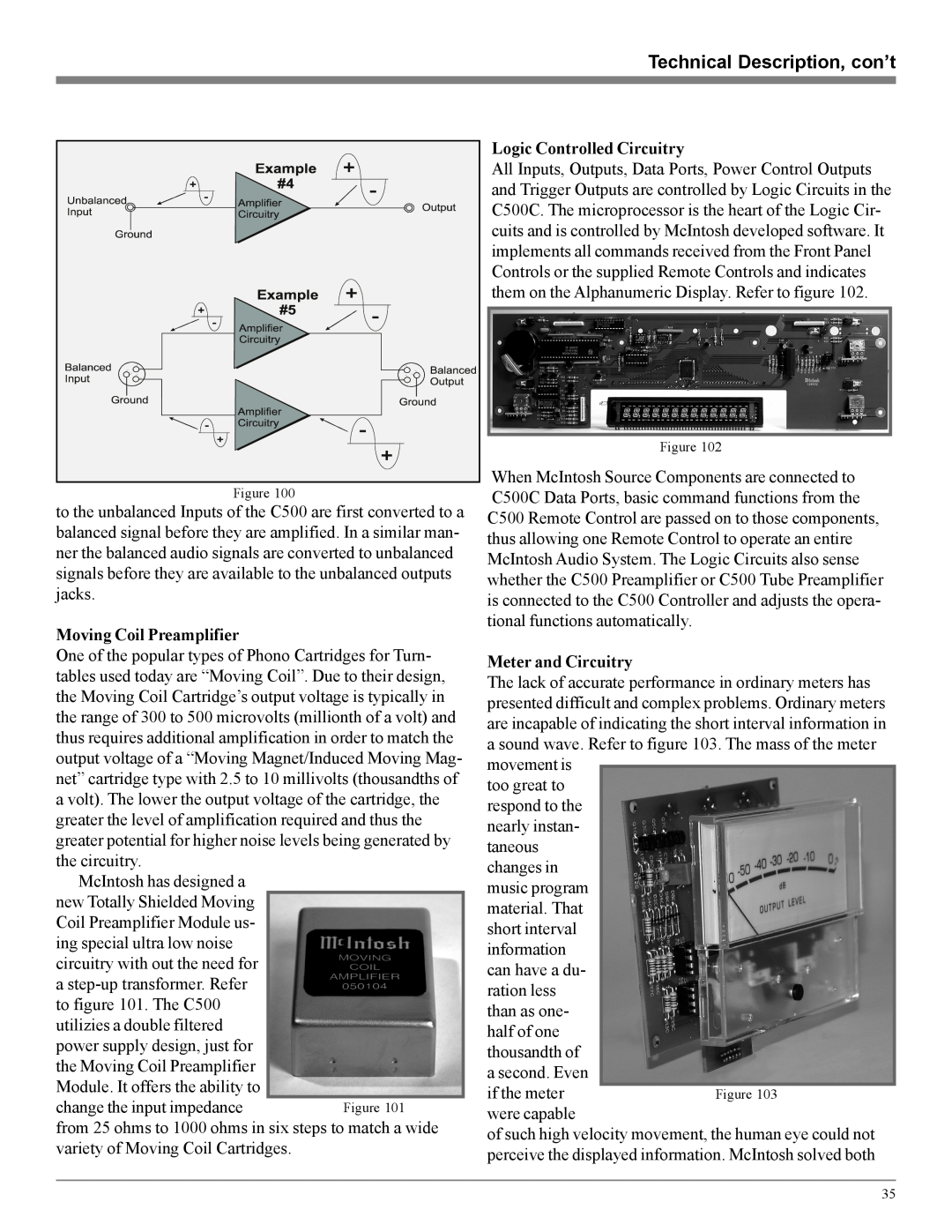 McIntosh C500 Technical Description, con’t, Moving Coil Preamplifier, Logic Controlled Circuitry, Meter and Circuitry 