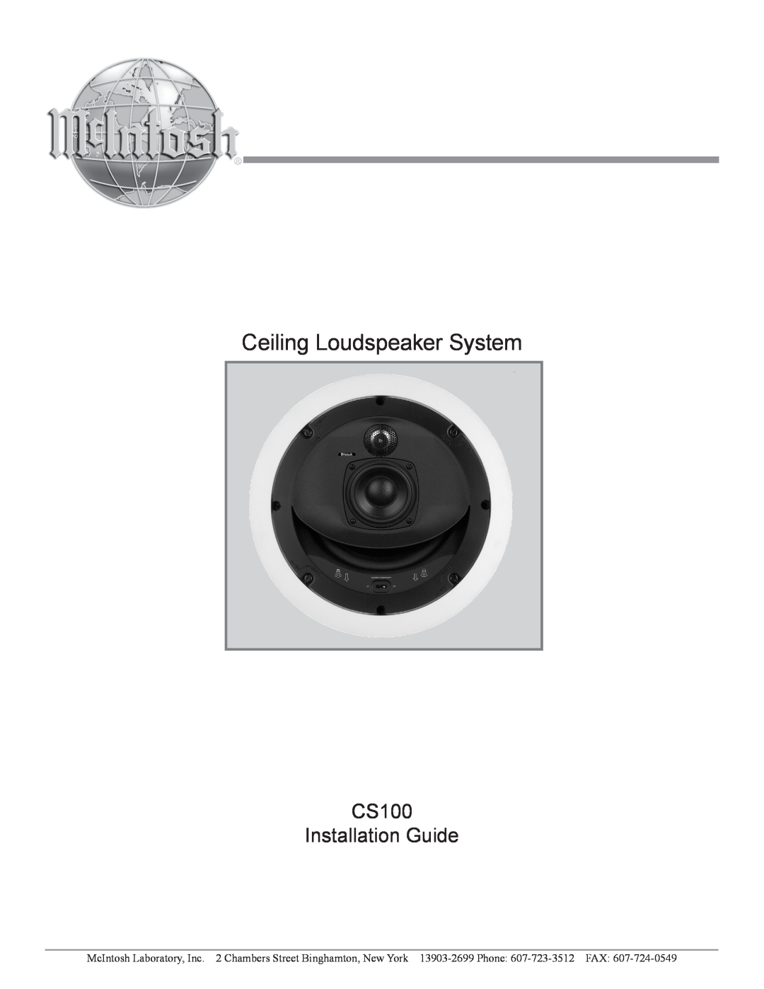 McIntosh manual Ceiling Loudspeaker System, CS100 Installation Guide 