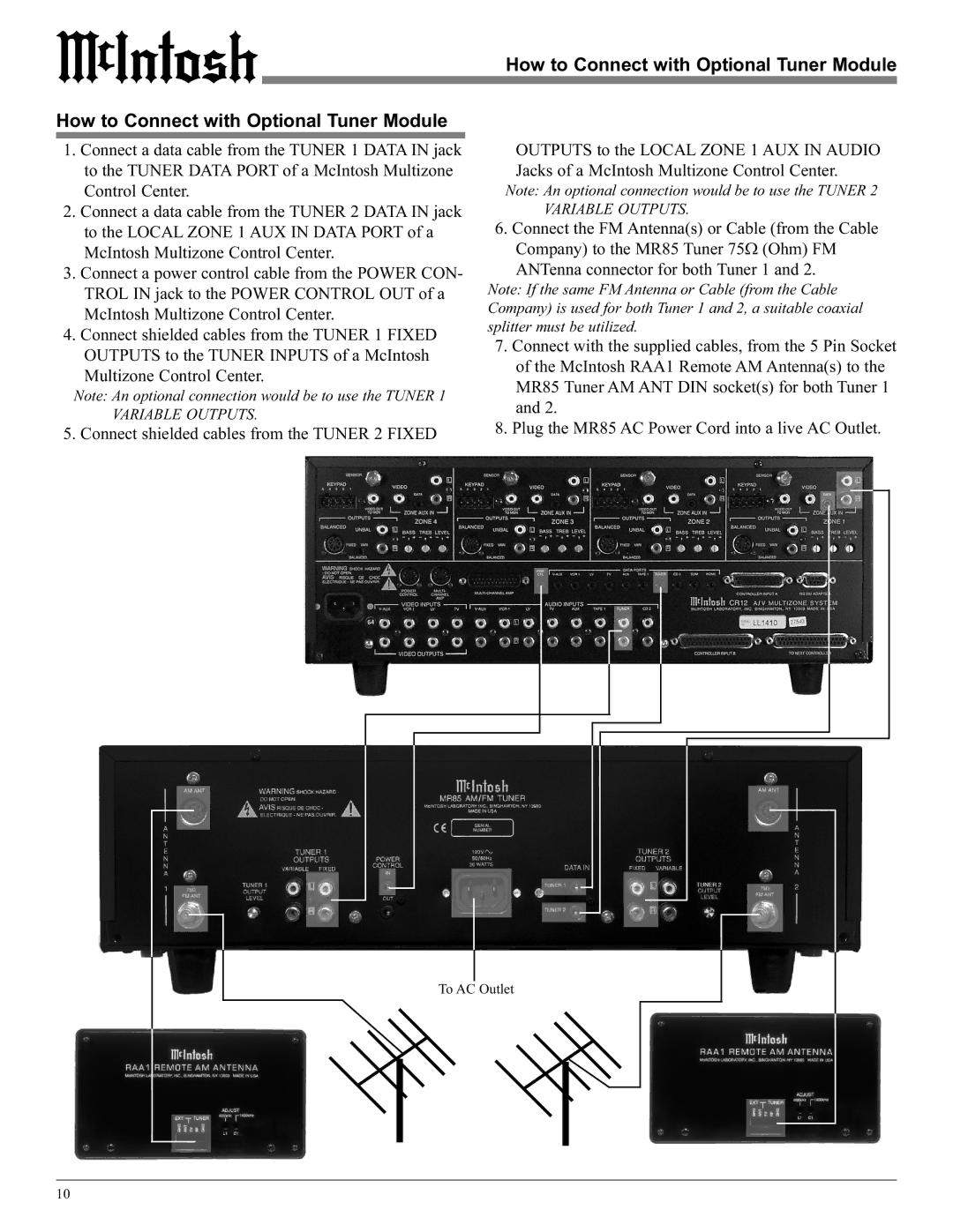 McIntosh M85 manual How to Connect with Optional Tuner Module 