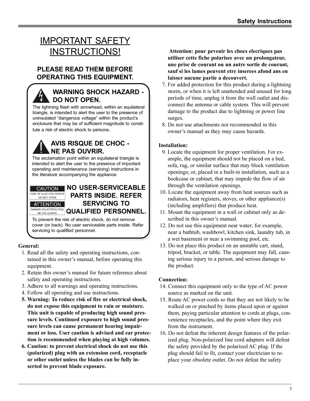 McIntosh M85 manual Safety Instructions, General, Installation, Connection 