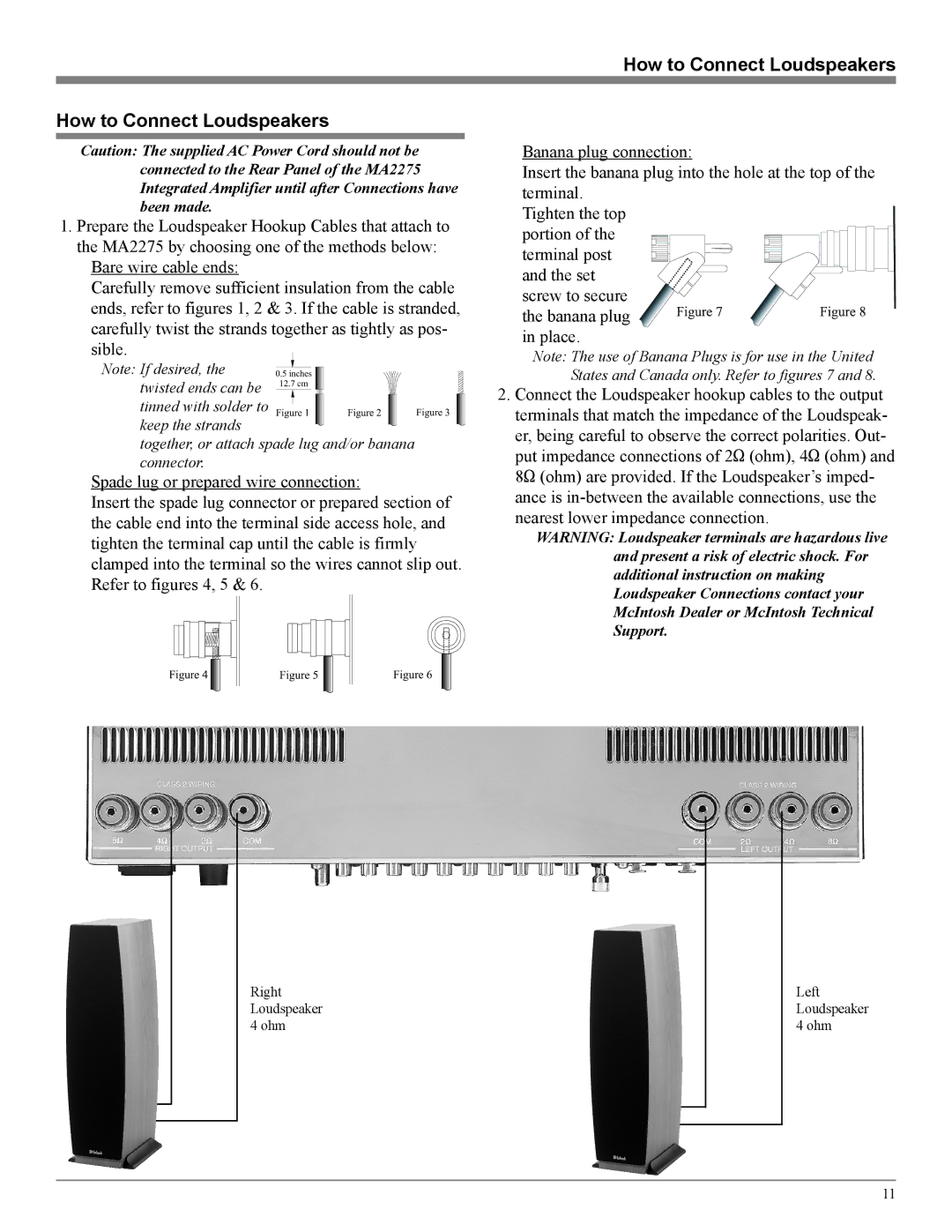 McIntosh MA2275 owner manual How to Connect Loudspeakers 