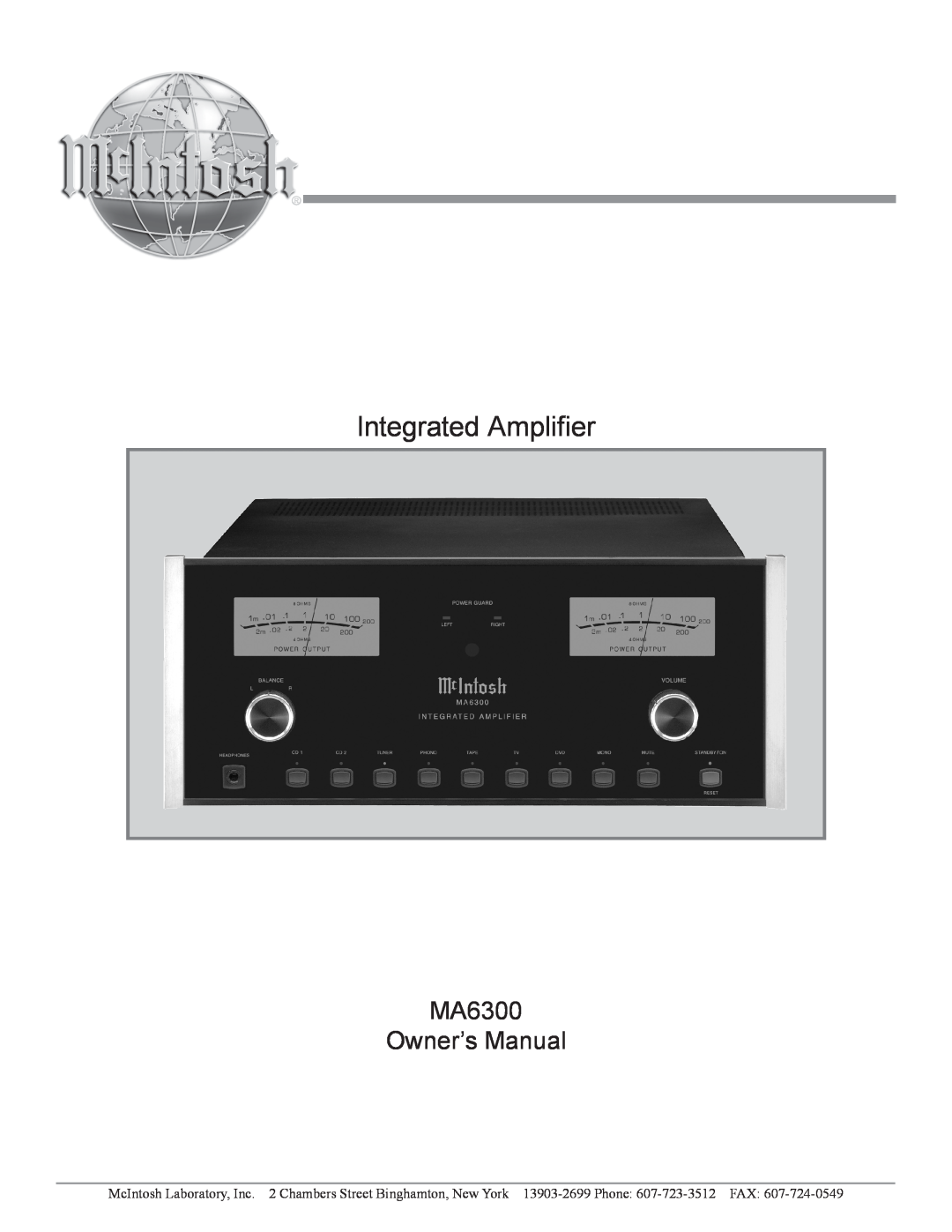 McIntosh MA6300 owner manual Integrated Amplifier 