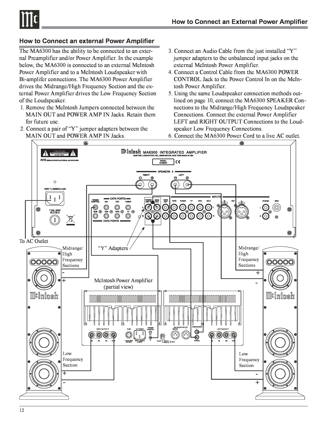 McIntosh MA6300 owner manual How to Connect an External Power Amplifier, How to Connect an external Power Amplifier 