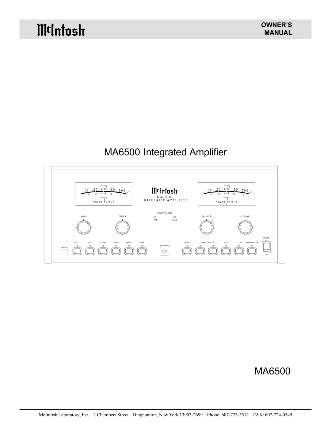 McIntosh manual MA6500 Integrated Amplifier 