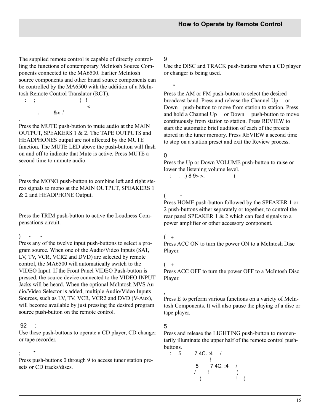 McIntosh MA6500 manual How to Operate by Remote Control 