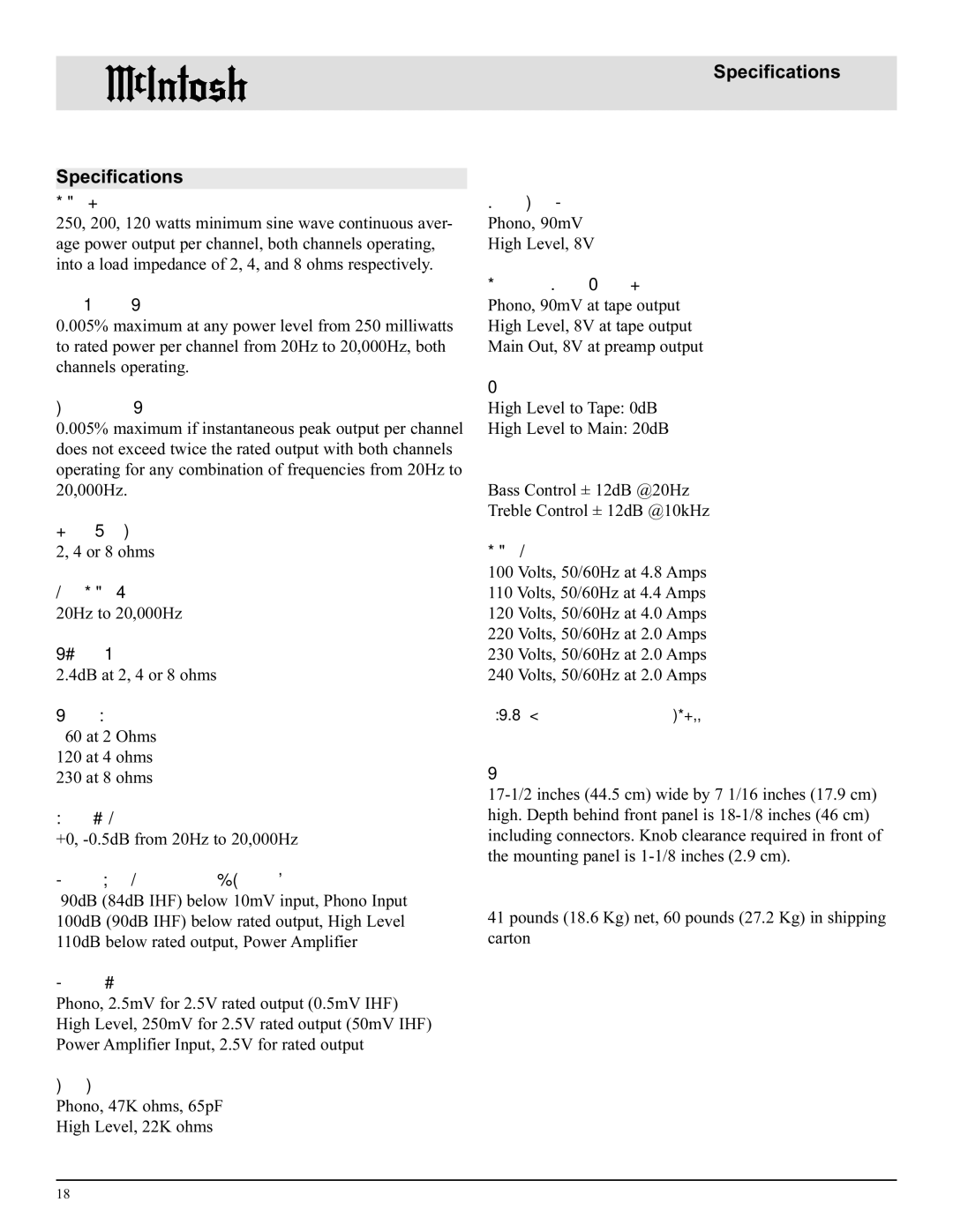 McIntosh MA6500 manual Specifications 