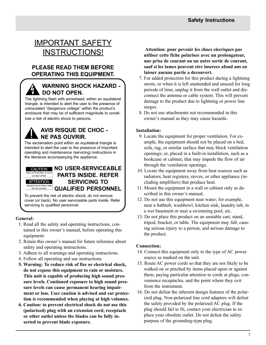 McIntosh MA6500 manual Safety Instructions, General, Installation, Connection 