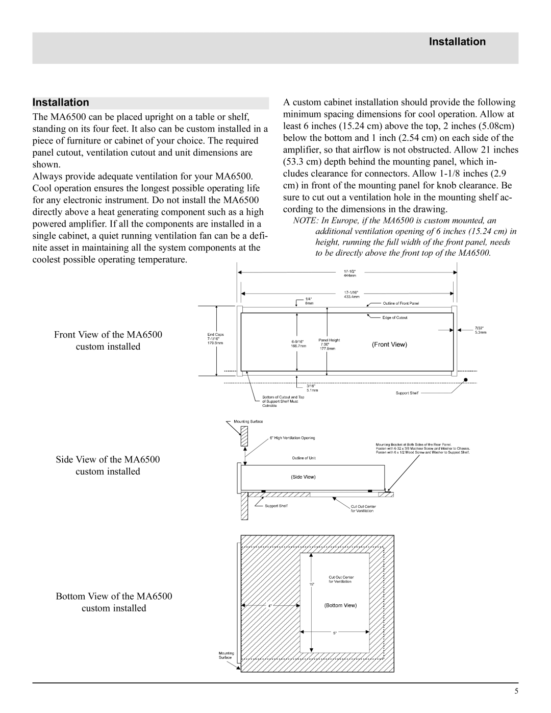 McIntosh MA6500 manual Installation 