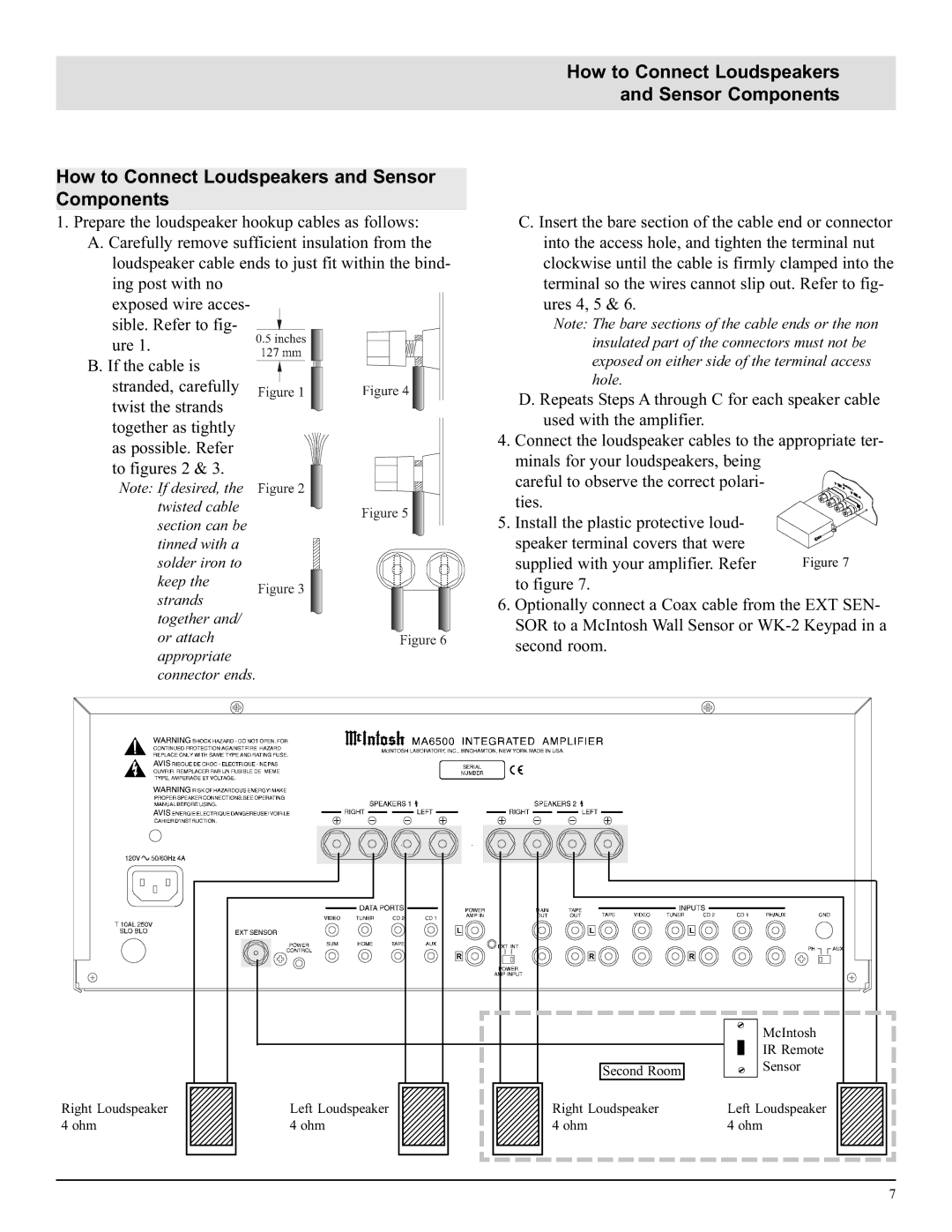 McIntosh MA6500 manual How to Connect Loudspeakers and Sensor Components 